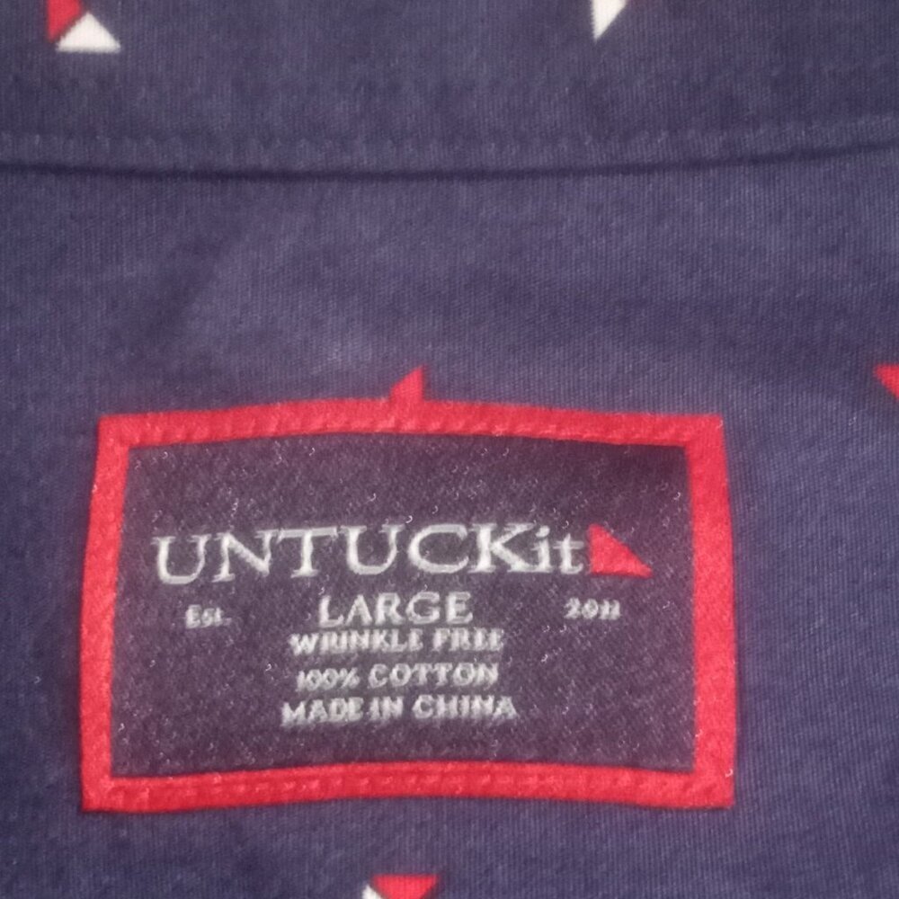 Untuckit Shirt Mens Large L Blue Geometric Nautical Preppy Performance Decoy WF - Picture 8 of 11